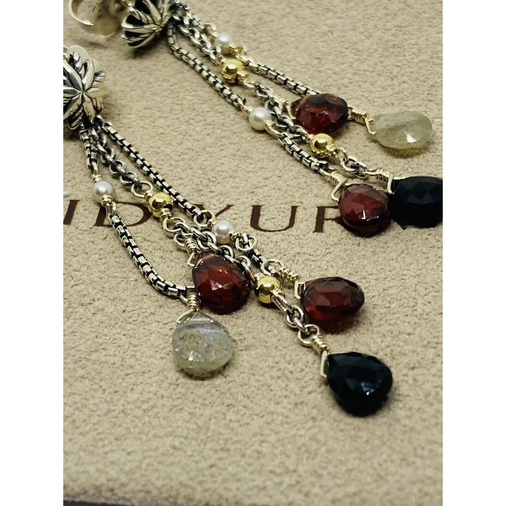 David Yurman Multi-Stone Pearl Sterling Silver Drop Earrings 18K 750 - Picture 8 of 12